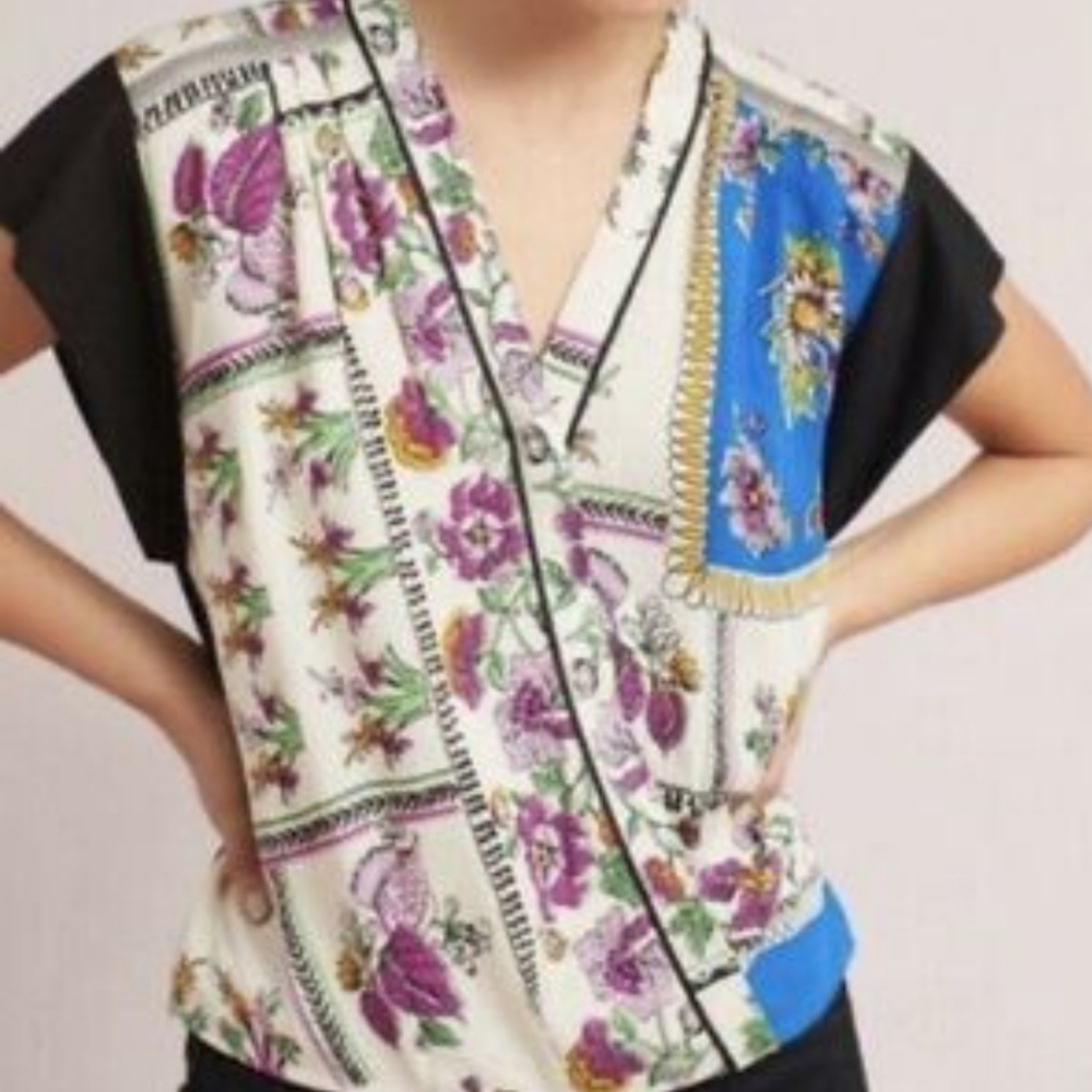 Anthropologie Tiny  Cara Floral Boho Faux Wrap Top Size Large